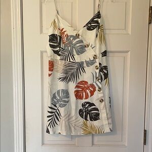 Lush Linen Blend Tropical Leaf Print Dress—Size Medium